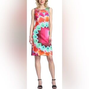 DESIGUAL Sz XL Midi Dress Colourful Geometric Shape Mesh Top Sleeveless Sheath